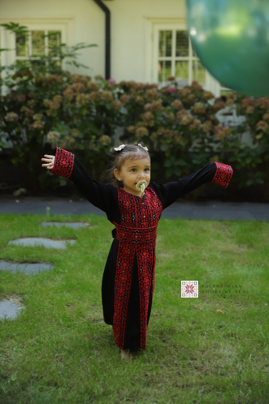 Palestinian Kids Thobe Black & Red Embroidery