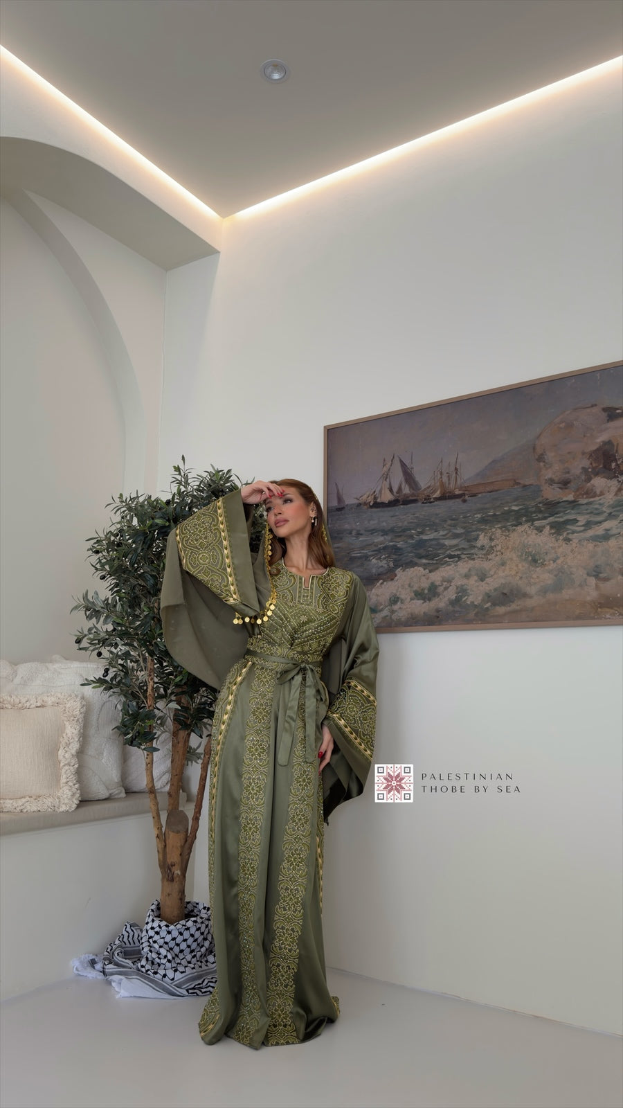 Gaza Satin Olive Thobe